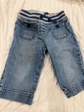 MINI BODEN Girls 4T Light Blue Denim Pull-On Jeans with Striped Waistband